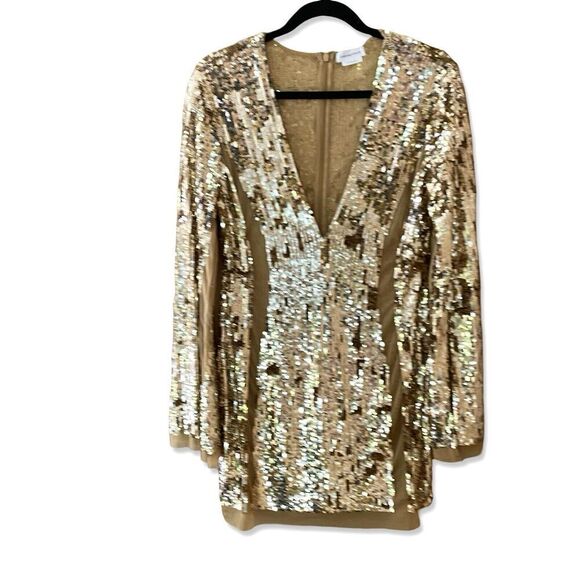 Lovers And Friends Lux Dress Gold Sequin Cocktail Mini Sheer Panel Revolve Sz XS - Picture 8 of 15